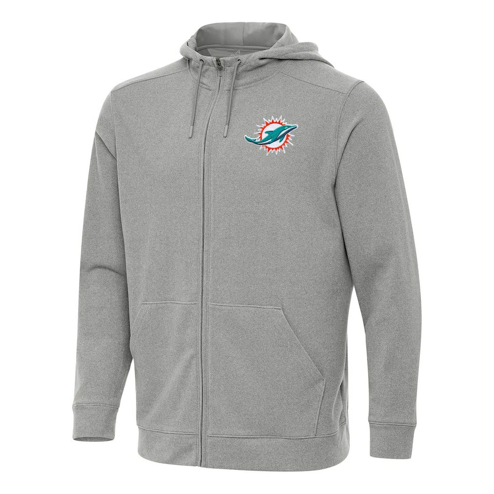 Miami Dolphins Antigua Effortless Full-Zip Hoodie Heather Gray | NFL