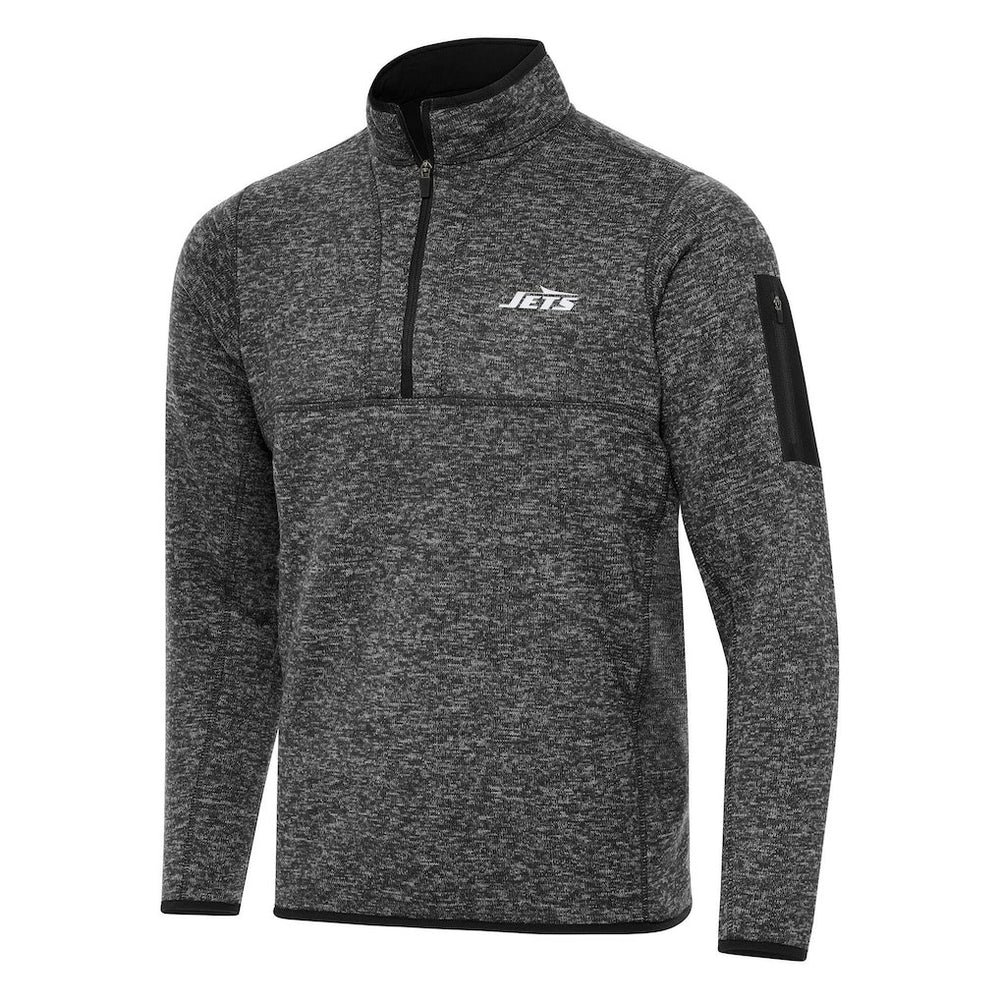 New York Jets Antigua Fortune Quarter-Zip Pullover Jacket Heather Black | NFL