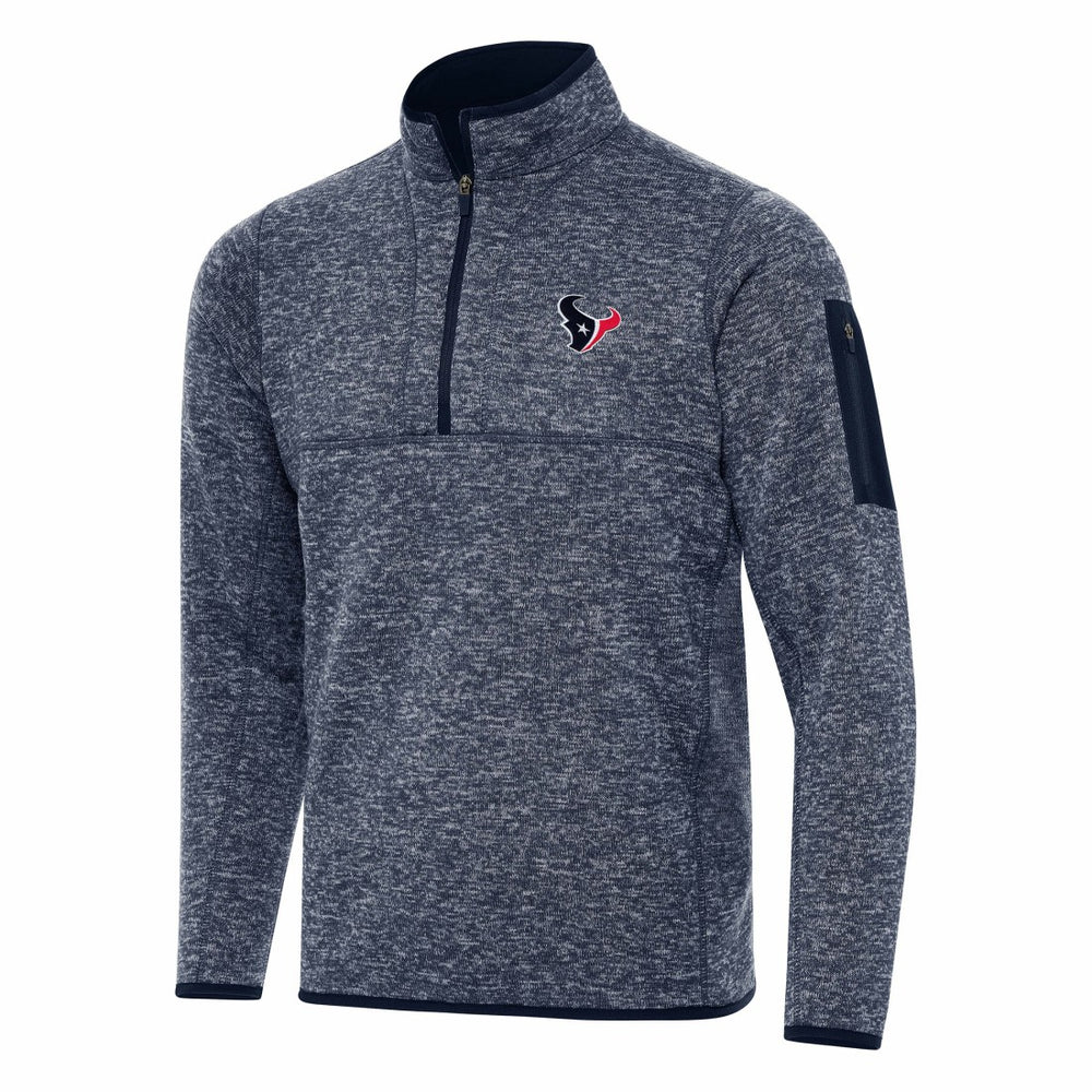 Houston Texans Antigua Fortune Quarter-Zip Pullover Jacket Heather Navy | NFL