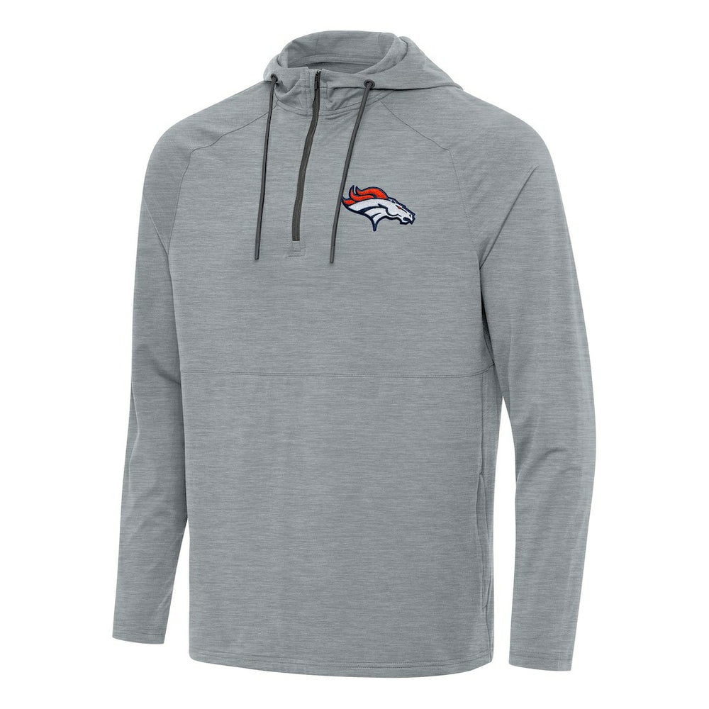 Denver Broncos Antigua Spikes Quarter-Zip Pullover Hoodie Heather Gray | NFL