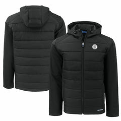 Milwaukee Brewers Cutter & Buck Big & Tall Evoke Hybrid Eco Softshell Recycled Full-Zip Hooded PrimaLoft Jacket - MLB