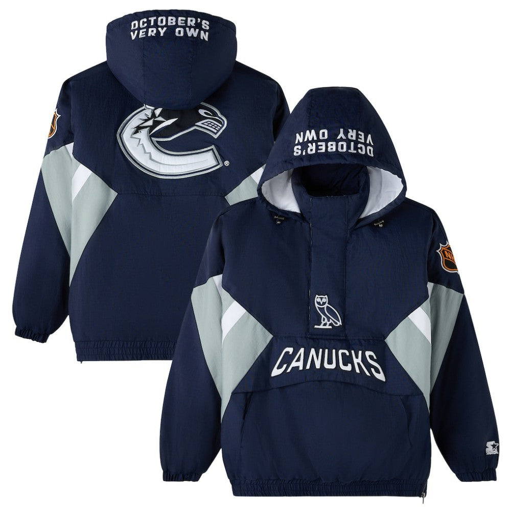 Vancouver Canucks OVO x Starter Half-Zip Hooded Jacket - Blue - NHL