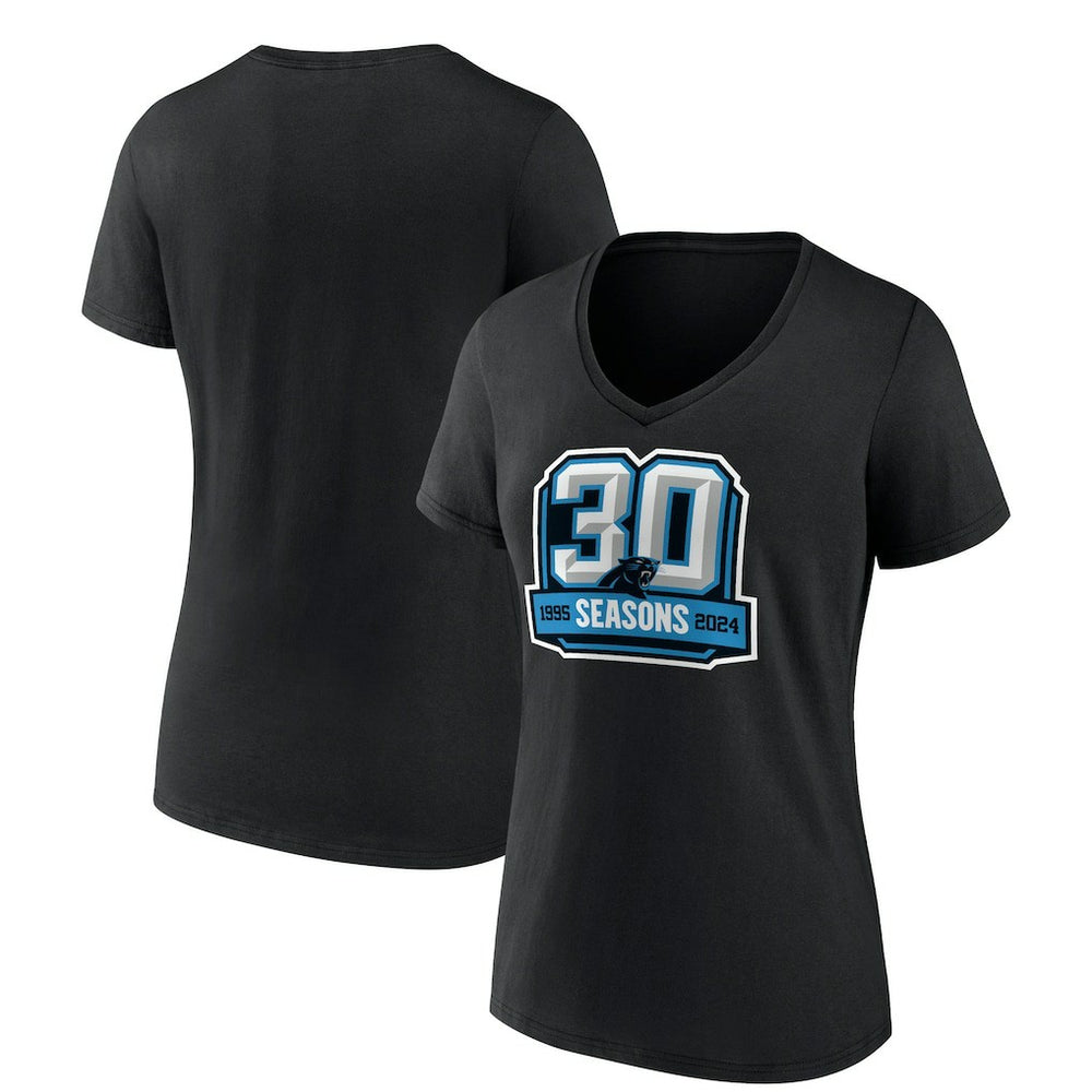 Carolina Panthers Women's 30th Anniversary V-Neck T-Shirt Black | NFL