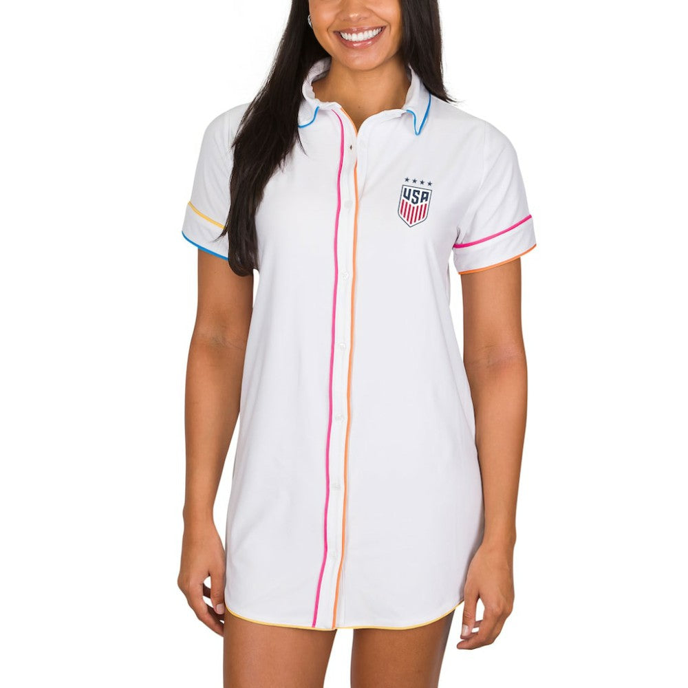 USWNT Concepts Sport Women's Flutter Knit Button-Up Nightshirt White - FIFA World CUP