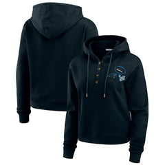 Carolina Panthers WEAR by Erin Andrews Women's Plus Size Waffle Hoodie Pullover Top Black | NFL
