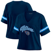 Tennessee Titans WEAR by Erin Andrews Women's Plus Size Color Block Boxy T-Shirt Navy/White | NFL
