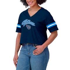 Tennessee Titans WEAR by Erin Andrews Women's Plus Size Color Block Boxy T-Shirt Navy/White | NFL