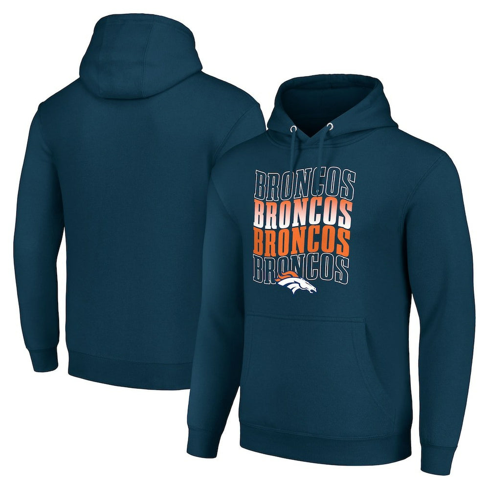 Denver Broncos Starter Four Team Name Logo Fleece Pullover Hoodie Navy | NFL