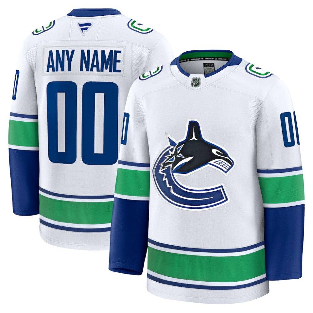 Vancouver Canucks Fanatics Away Premium Custom Jersey - White - NHL
