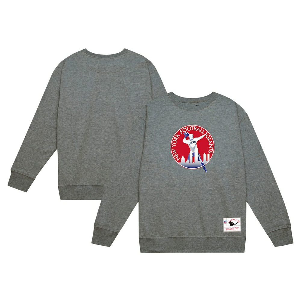 New York Giants Basic Fleece Pullover Sweatshirt Heather Gray | Mitchell & Ness