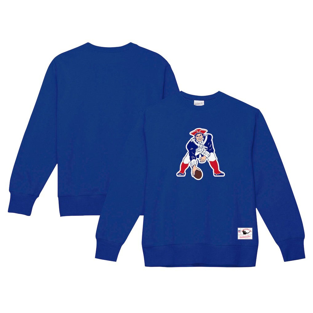 New England Patriots Basic Fleece Pullover Sweatshirt Navy | Mitchell & Ness