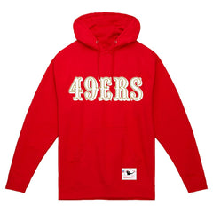 San Francisco 49ers Team Wordmark Vintage Pullover Hoodie Scarlet | Mitchell & Ness