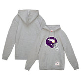Minnesota Vikings Helmet Logo Vintage Pullover Hoodie Heather Gray | Mitchell & Ness