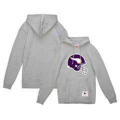 Minnesota Vikings Helmet Logo Vintage Pullover Hoodie Heather Gray | Mitchell & Ness