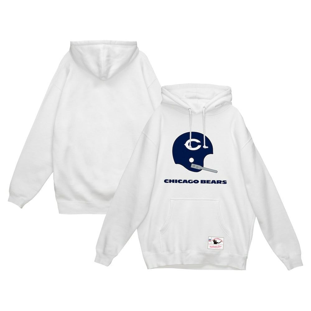 Chicago Bears Helmet Logo Vintage Pullover Hoodie White | Mitchell & Ness
