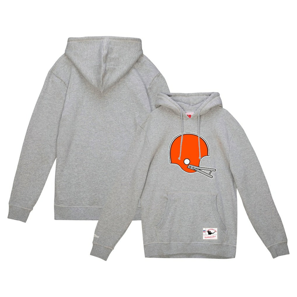 Cleveland Browns Helmet Logo Vintage Pullover Hoodie Heather Gray | Mitchell & Ness