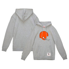 Cleveland Browns Helmet Logo Vintage Pullover Hoodie Heather Gray | Mitchell & Ness