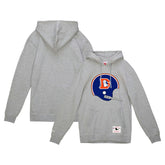 Denver Broncos Helmet Logo Vintage Pullover Hoodie Heather Gray | Mitchell & Ness