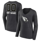 Arizona Cardinals Women's Personalized Name & Number Monochrome V-neck T-Shirt Charcoal | NFL