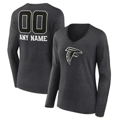 Atlanta Falcons Women's Personalized Name & Number Monochrome V-neck T-Shirt Charcoal | NFL