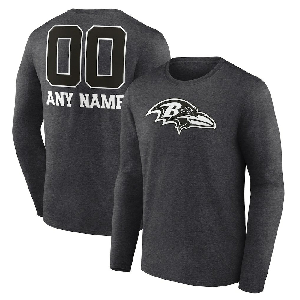 Baltimore Ravens Personalized Name & Number Monochrome Long Sleeve T-Shirt Charcoal | NFL