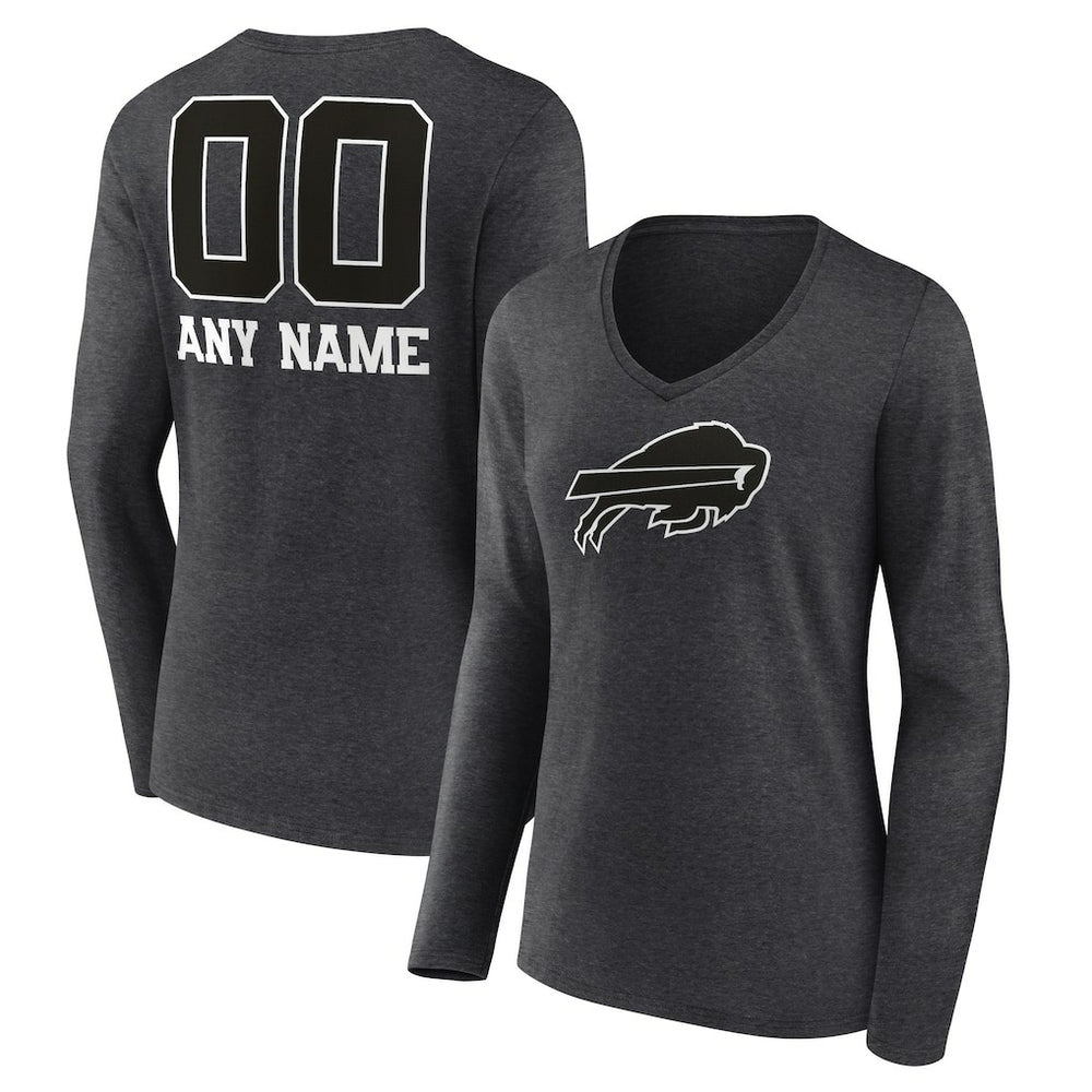 Buffalo Bills Women's Personalized Name & Number Monochrome V-neck T-Shirt Charcoal | NFL