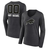 Buffalo Bills Women's Personalized Name & Number Monochrome V-neck T-Shirt Charcoal | NFL