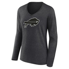 Buffalo Bills Women's Personalized Name & Number Monochrome V-neck T-Shirt Charcoal | NFL