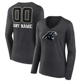 Carolina Panthers Women's Personalized Name & Number Monochrome V-neck T-Shirt Charcoal | NFL