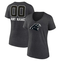 Carolina Panthers Women's Personalized Name & Number Monochrome V-Neck Long Sleeve T-Shirt Charcoal | NFL
