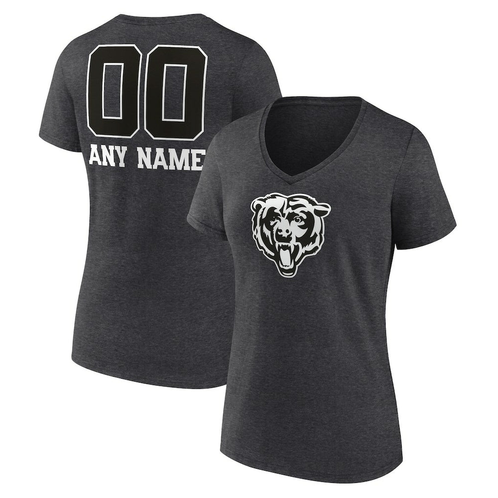 Chicago Bears Women's Personalized Name & Number Monochrome V-Neck Long Sleeve T-Shirt Charcoal | NFL