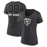 Chicago Bears Women's Personalized Name & Number Monochrome V-Neck Long Sleeve T-Shirt Charcoal | NFL