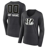 Cincinnati Bengals Women's Personalized Name & Number Monochrome V-neck T-Shirt Charcoal | NFL