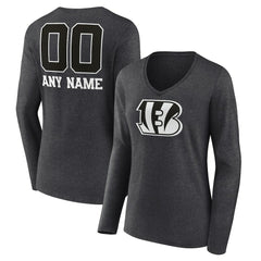 Cincinnati Bengals Women's Personalized Name & Number Monochrome V-neck T-Shirt Charcoal | NFL