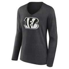 Cincinnati Bengals Women's Personalized Name & Number Monochrome V-neck T-Shirt Charcoal | NFL