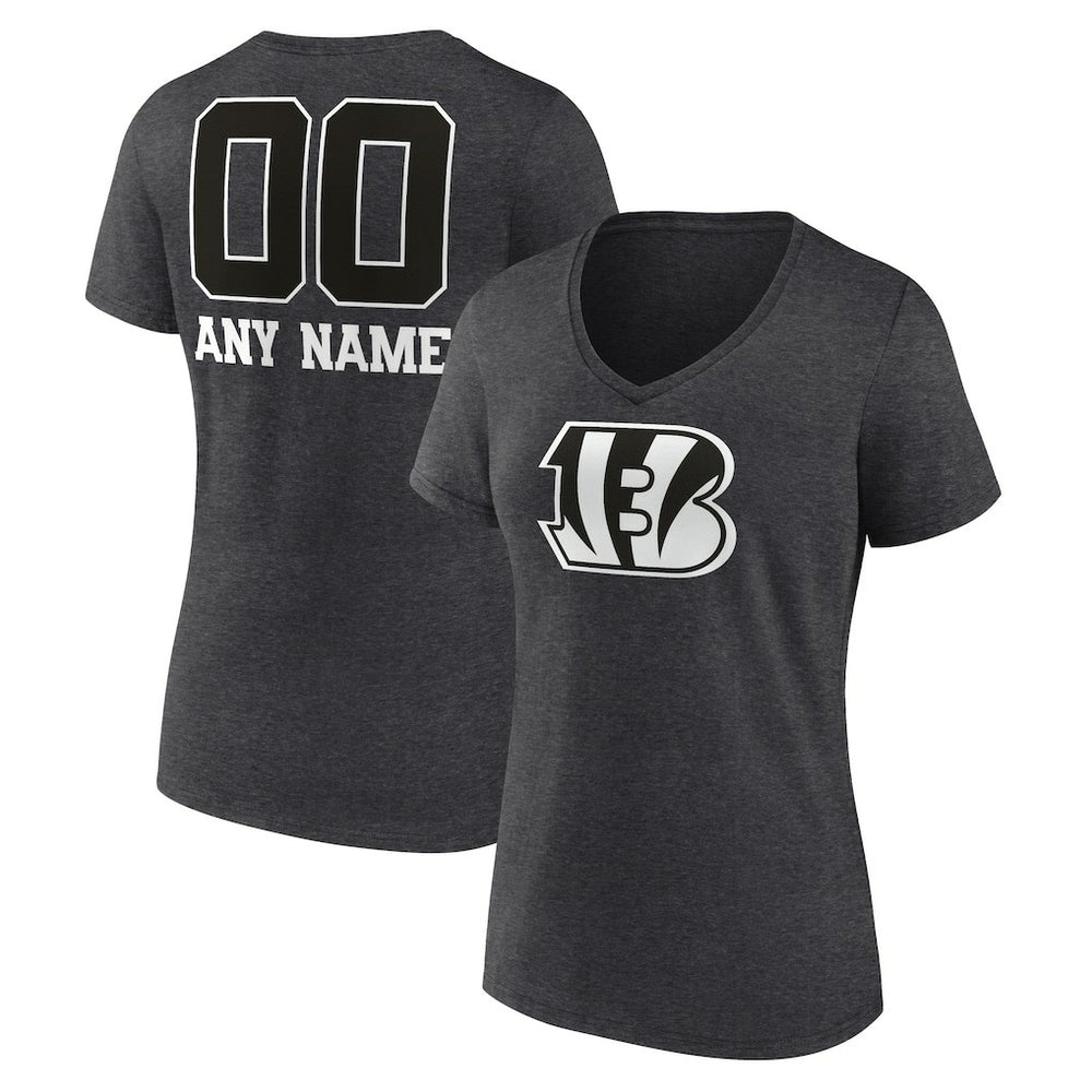 Cincinnati Bengals Women's Personalized Name & Number Monochrome V-Neck Long Sleeve T-Shirt Charcoal | NFL