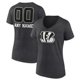Cincinnati Bengals Women's Personalized Name & Number Monochrome V-Neck Long Sleeve T-Shirt Charcoal | NFL