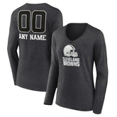 Cleveland Browns Women's Personalized Name & Number Monochrome V-neck T-Shirt Charcoal | NFL