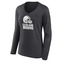 Cleveland Browns Women's Personalized Name & Number Monochrome V-neck T-Shirt Charcoal | NFL