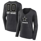 Dallas Cowboys Women's Personalized Name & Number Monochrome V-neck T-Shirt Charcoal | NFL