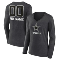 Dallas Cowboys Women's Personalized Name & Number Monochrome V-neck T-Shirt Charcoal | NFL