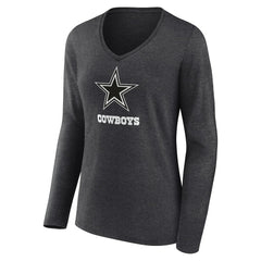 Dallas Cowboys Women's Personalized Name & Number Monochrome V-neck T-Shirt Charcoal | NFL