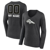 Denver Broncos Women's Personalized Name & Number Monochrome V-neck T-Shirt Charcoal | NFL