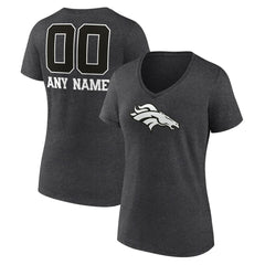 Denver Broncos Women's Personalized Name & Number Monochrome V-Neck Long Sleeve T-Shirt Charcoal | NFL
