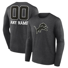 Detroit Lions Personalized Name & Number Monochrome Long Sleeve T-Shirt Charcoal | NFL