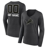 Detroit Lions Women's Personalized Name & Number Monochrome V-neck T-Shirt Charcoal | NFL