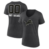 Detroit Lions Women's Personalized Name & Number Monochrome V-Neck Long Sleeve T-Shirt Charcoal | NFL