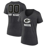 Green Bay Packers Women's Personalized Name & Number Monochrome V-Neck Long Sleeve T-Shirt Charcoal | NFL