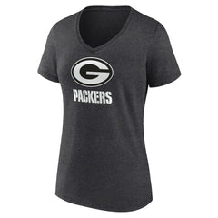 Green Bay Packers Women's Personalized Name & Number Monochrome V-Neck Long Sleeve T-Shirt Charcoal | NFL
