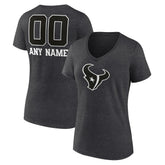 Houston Texans Women's Personalized Name & Number Monochrome V-Neck Long Sleeve T-Shirt Charcoal | NFL